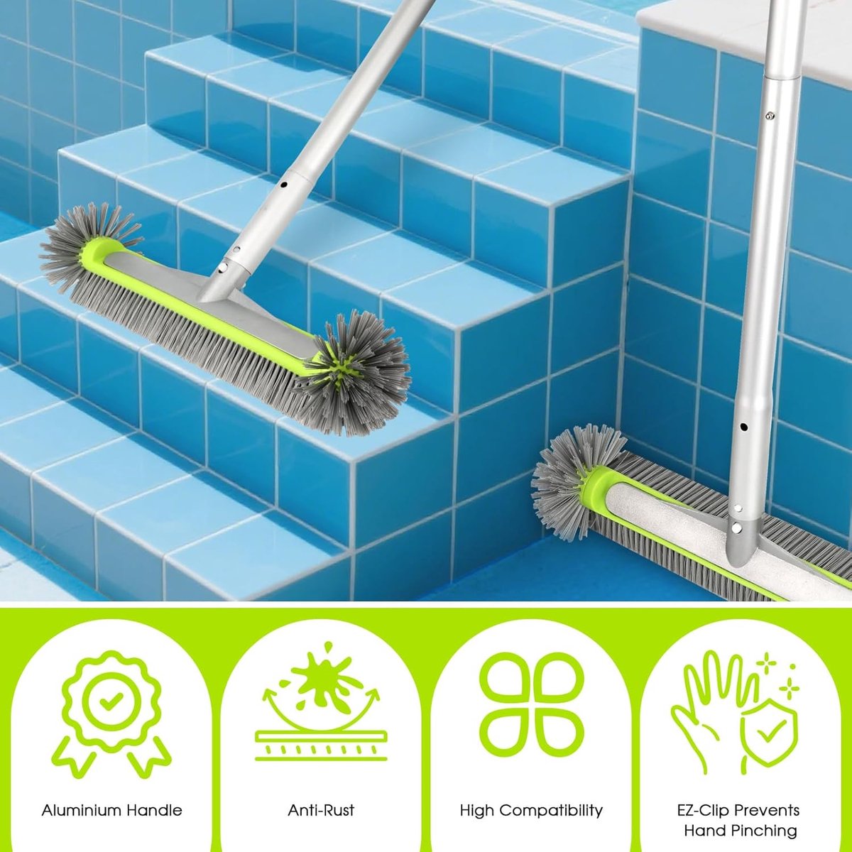 Poolborstel 43 cm - Aluminium Achterkant - Semicirculaire Dubbele Borstelkop - Efficiënt voor Stenen en Tegels - SnelShoppen