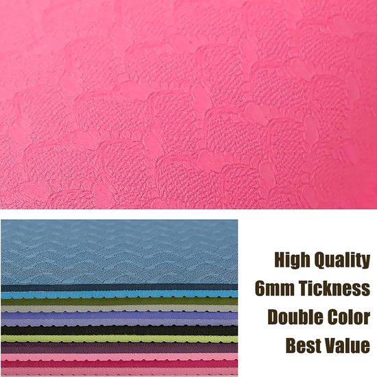 Yoga Mat - Oefenmat Pilates - Fitness Thuis - Antislip Dubbele Kleur - 183x61cm 6mm - Geel — afbeelding 3