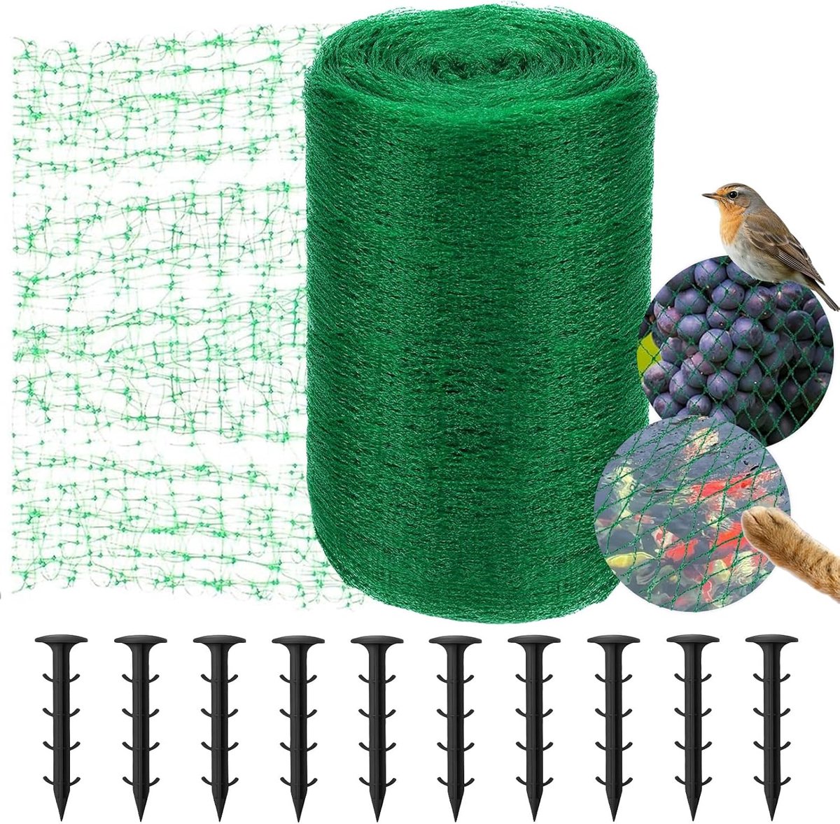 Vogelnet 4 x 5 m - fijnmazig - gaten 2 x 2 cm - ideaal voor vijver en fruitbomen - SnelShoppen