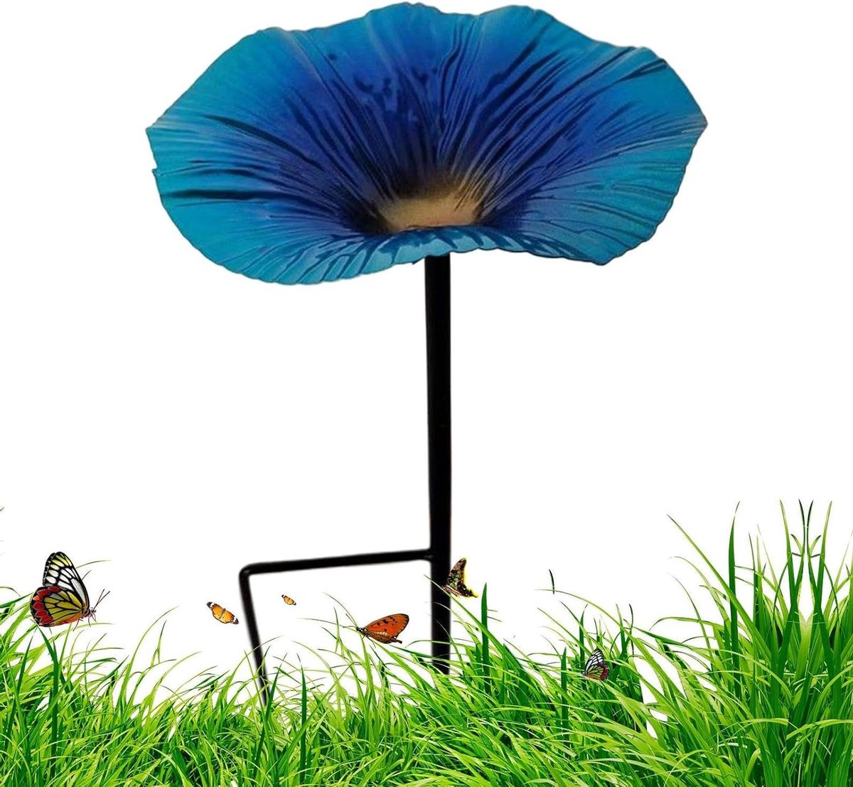 Vogelbad Op Paal - Watervoeder Tuin - Vogels Voederen - Bloemvormige Kom - 25 x 14 cm - Blauw