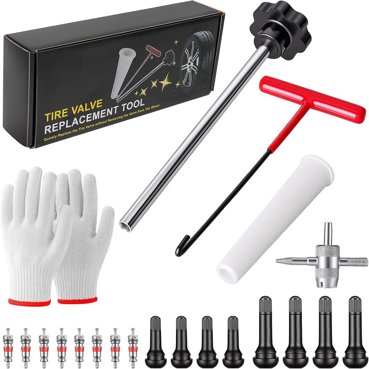 Tire Valve Tool Set 24-delige - 4-in-1 reparatieset - met handschoenen - SnelShoppen