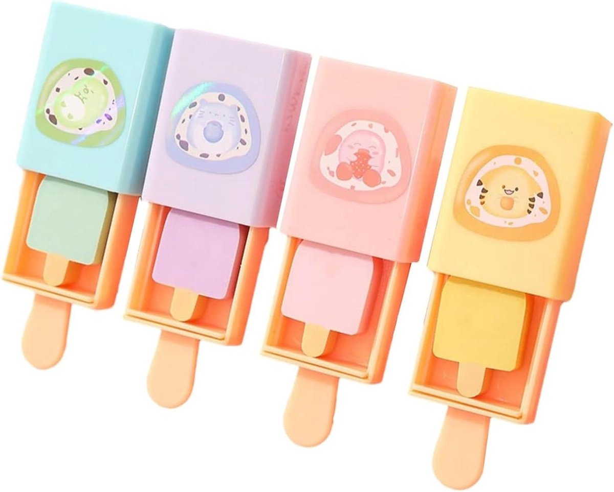 Popsicle Gummetjes - IJsjes Gummen - Schrijfgerei Onderhoud - Vlek- en Kruimelvrij - 4 Stuks - Multicolor