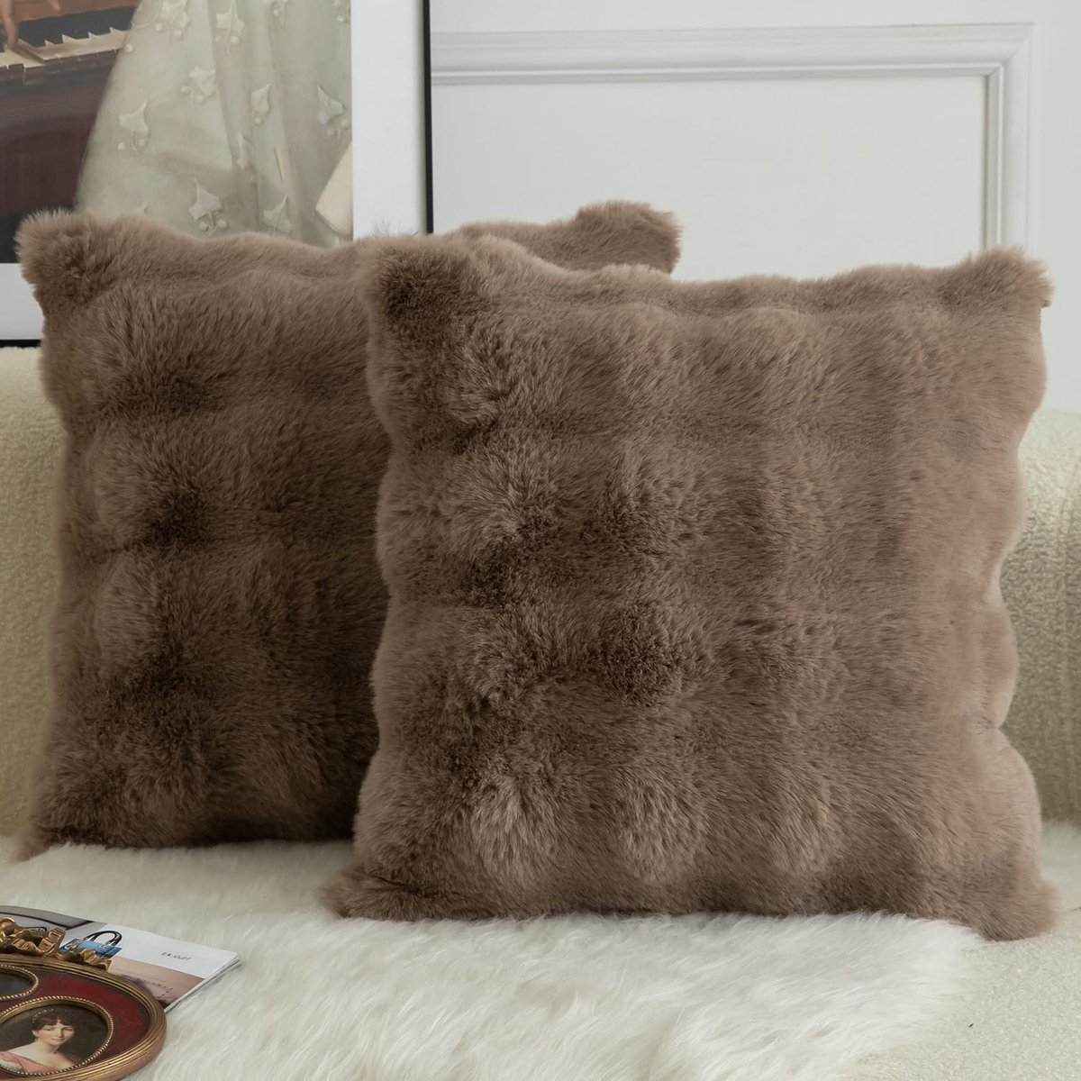 Decoratieve Kussenhoezen 60x60cm - Luxe Dikke Wol - Super Zacht en Pluizig - Perfect voor Sofa - SnelShoppen