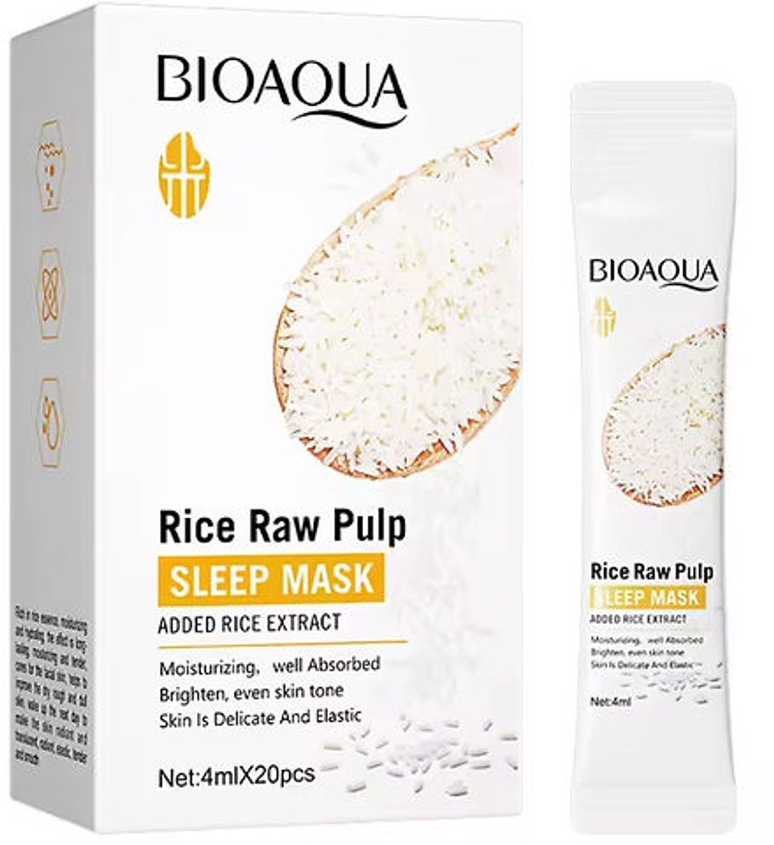 BIOAQUA Rice Raw Pulp Sleep Mask – Overnight Gezichtsmasker met Rijstextract – 20 x 4 ml
