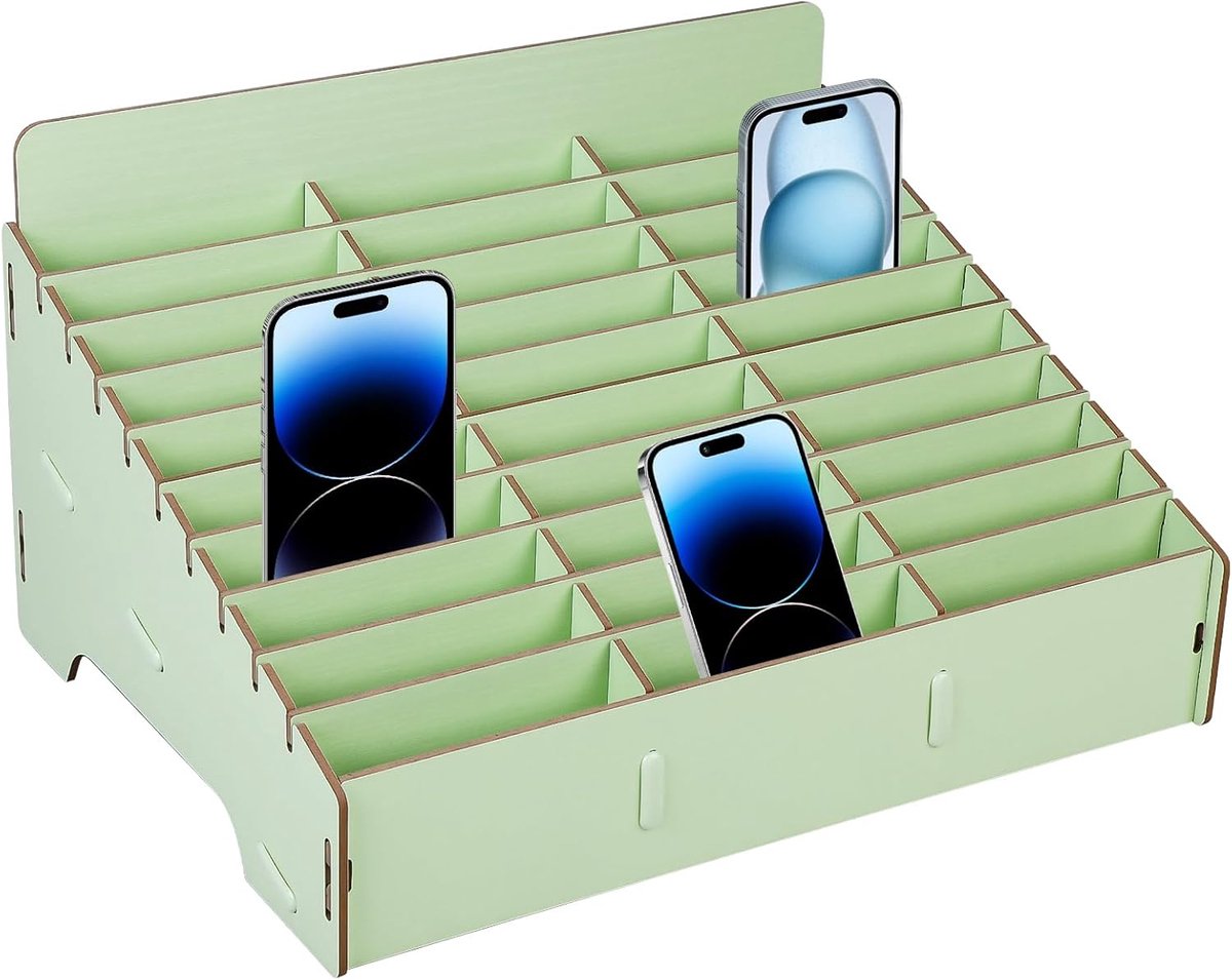 SnelShoppen - Mobile Phone Garage, 30 Pocket Mobile Phone Houder, Houten Bureau Organizer, Multifunctionele Opbergdoos voor Kantoor, School, Klaskamer