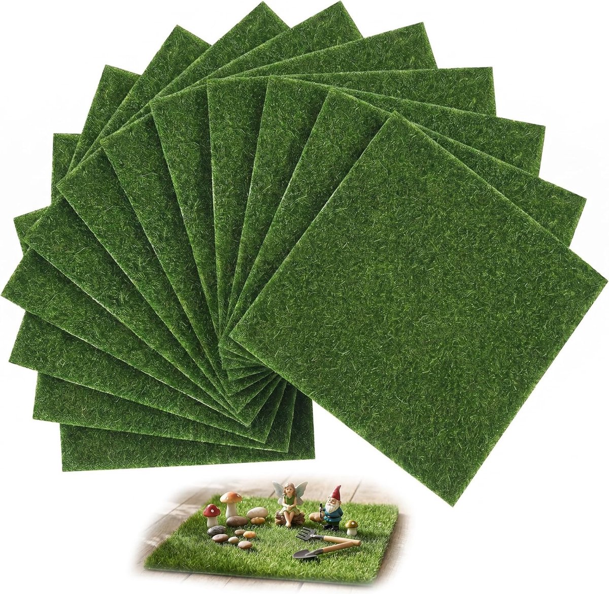 Kunstgras set 12 stuks - 15 x 15 cm - miniatuurdecoratie - ideaal voor knutselprojecten - SnelShoppen