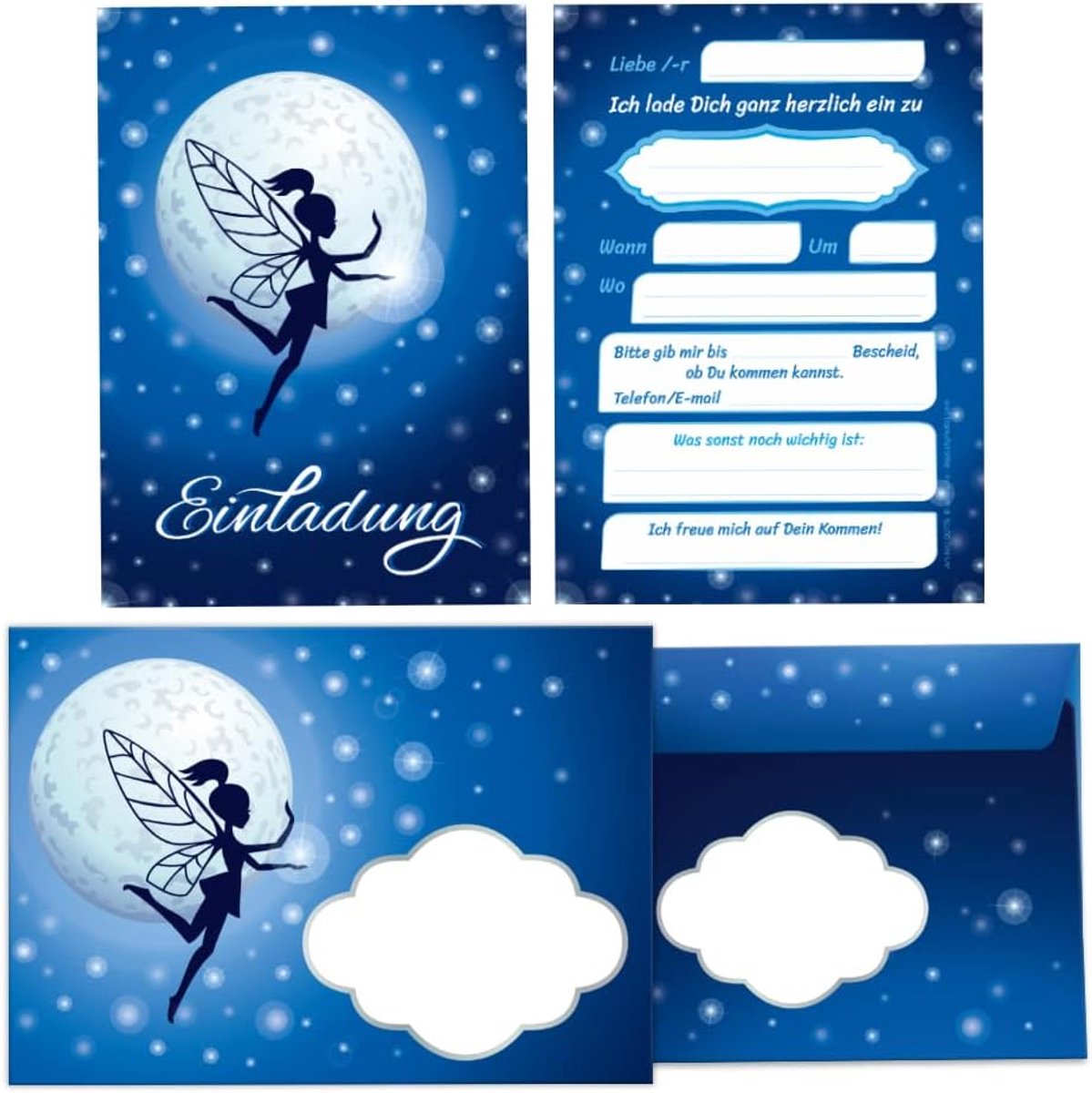uitnodigingskaarten meisjes verjaardag - 12 kaarten met enveloppen - vrolijk fairy ontwerp - praktische invulvelden - SnelShoppen