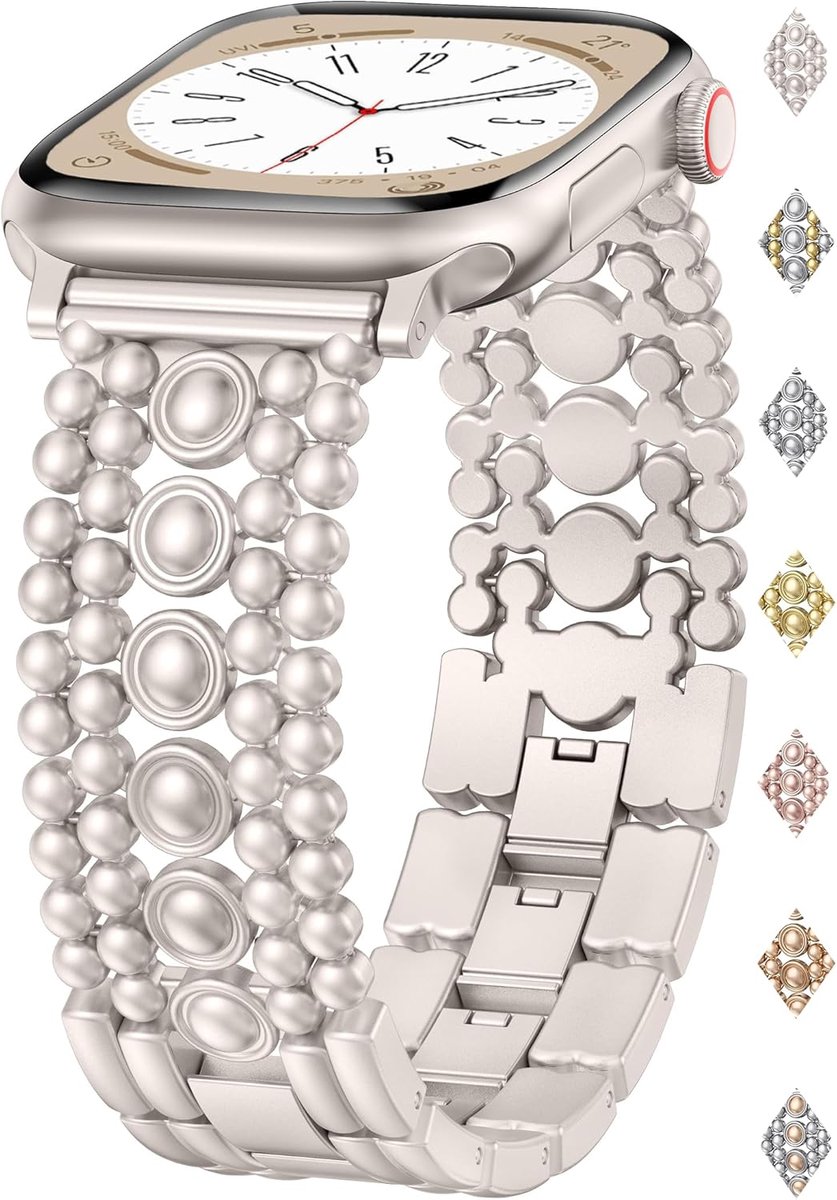 Vrouwenarmband met pareldesign - Metaal - Verstelbaar - Elegante sieraden voor Apple Watch - SnelShoppen