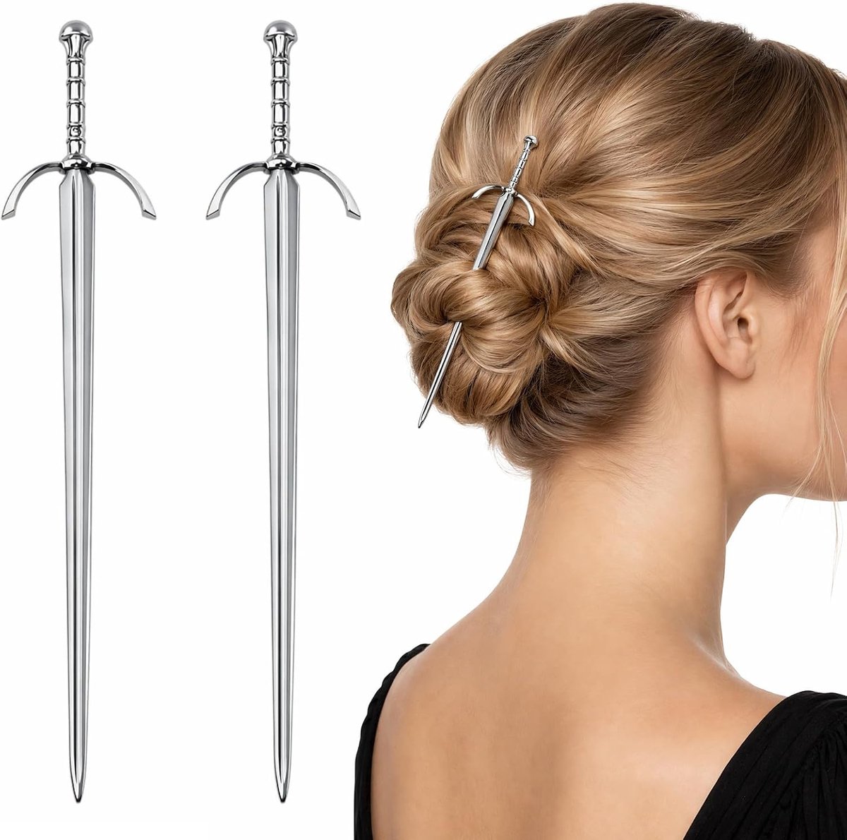 Haarspelden vintage zwaard - 2 stuks legering - gothic stijl - ideaal voor knotjes en lang haar - SnelShoppen