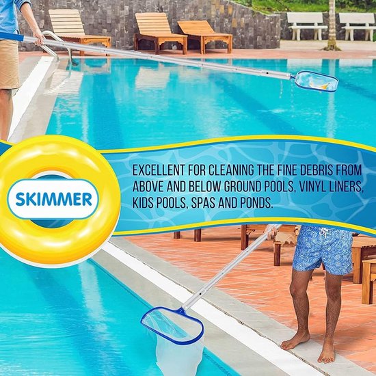 Pool landing net met 2.1 m verstelbare steel - diep en plat net - perfecte bladopvang - ideaal voor zwembadreiniging - SnelShoppen — afbeelding 3