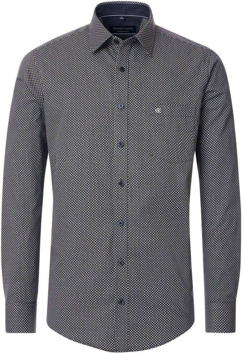 CASA MODA Sport comfort fit overhemd - twill - donkerblauw en wit dessin