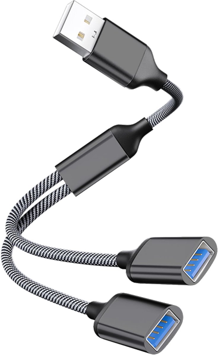 USB-A splitter 1-op-2 - USB 2.0 adapter - dual plug voor PC/laptop - ideaal voor muis en toetsenbord - SnelShoppen