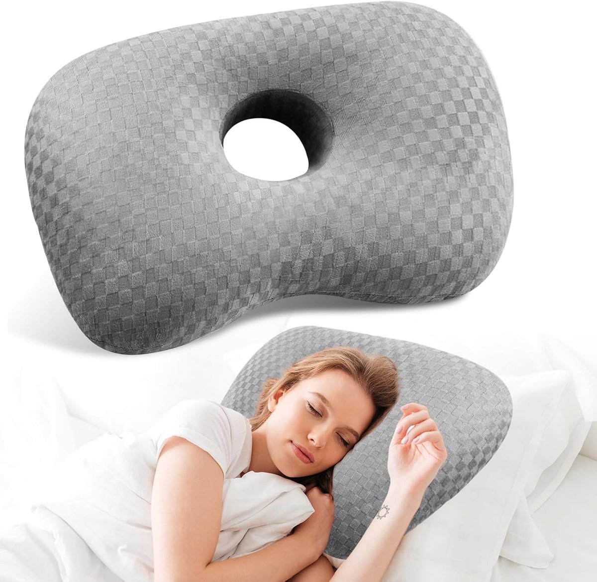 Piercing oorhole kussens - grijs - comfortabel voor zijslapers - pijnverlichting bij oorpijn - SnelShoppen