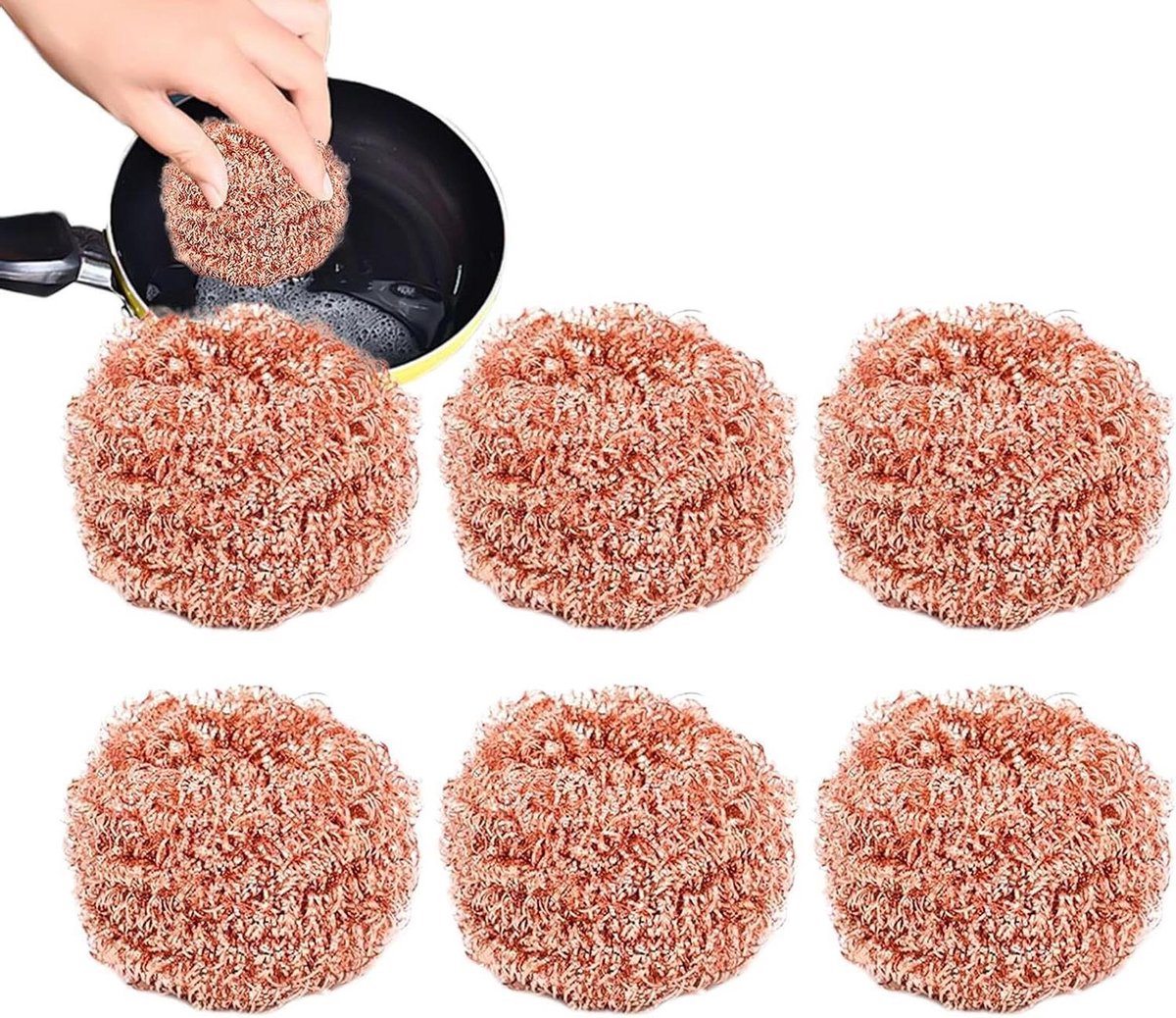 Koperen schuursponsjes - Keukenreiniger schrobbers - Hardnekkig vuil verwijderen - Niet-schurend materiaal - 10cm diameter - Koperkleurig