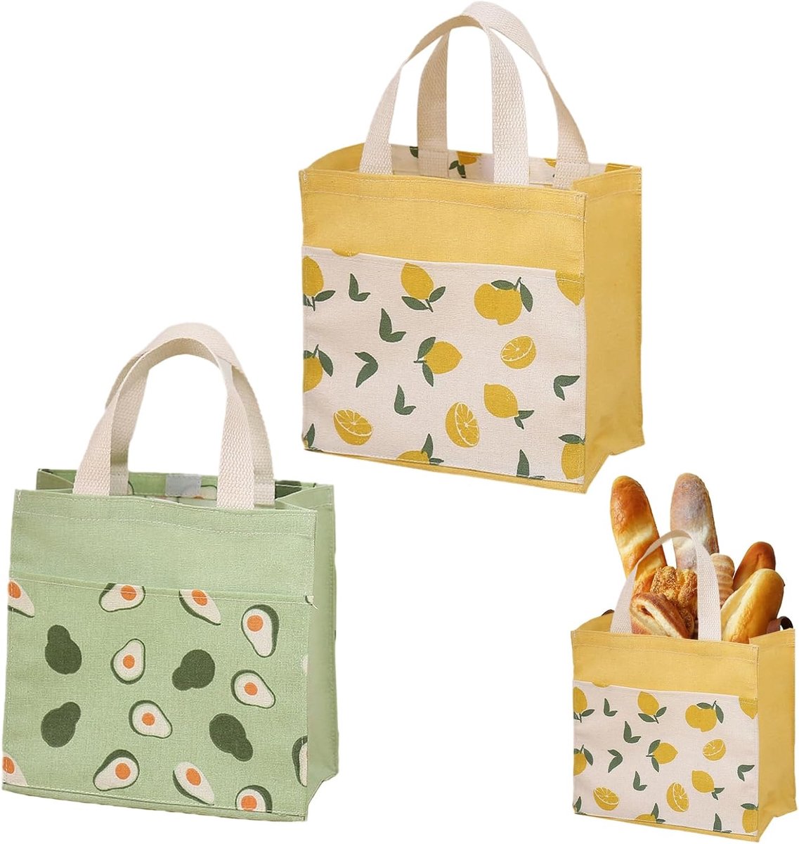 Mini herbruikbare boodschtas - katoen 22x12x22cm - geel & groen - SnelShoppen