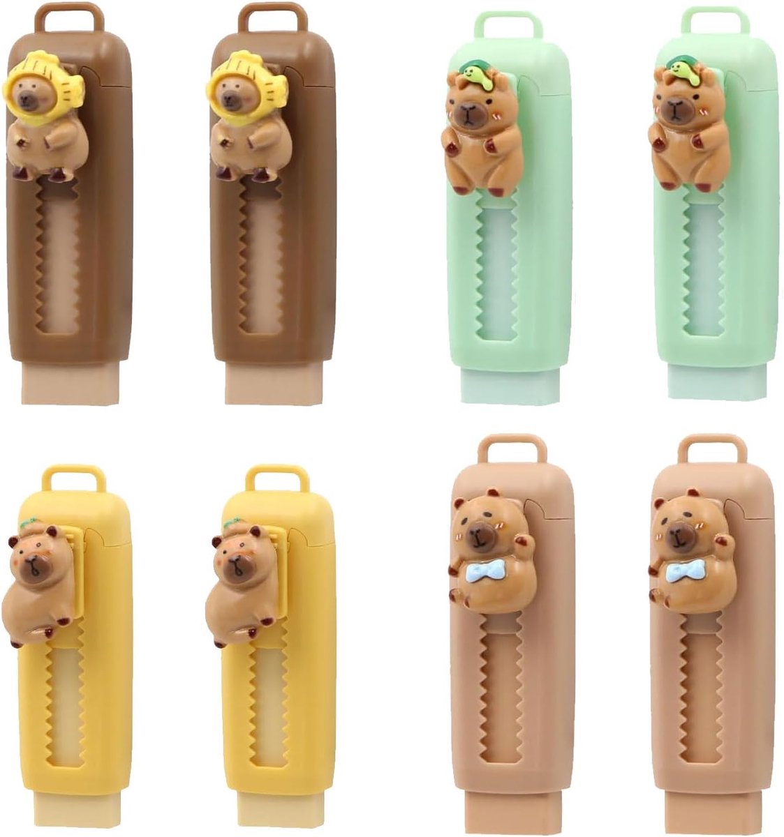 Gum met trek-en-duwmechanisme - 8 stuks - kleurvariaties - ideaal voor kinderen - SnelShoppen