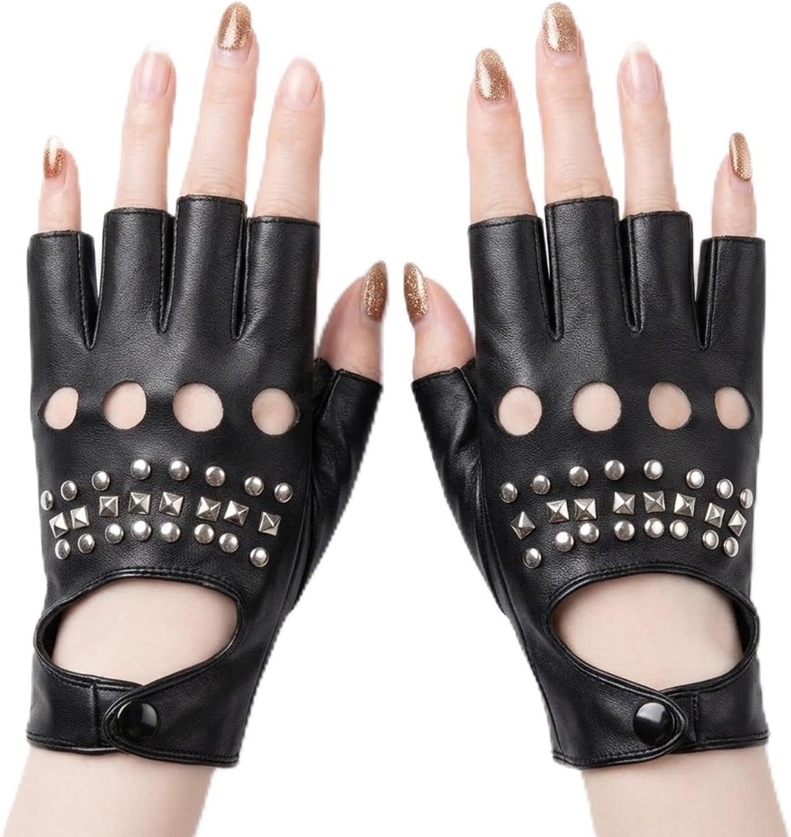 Vingerloze handschoenen dames - stijlvol PU-leer - met klinknagels - perfect voor cosplay - SnelShoppen