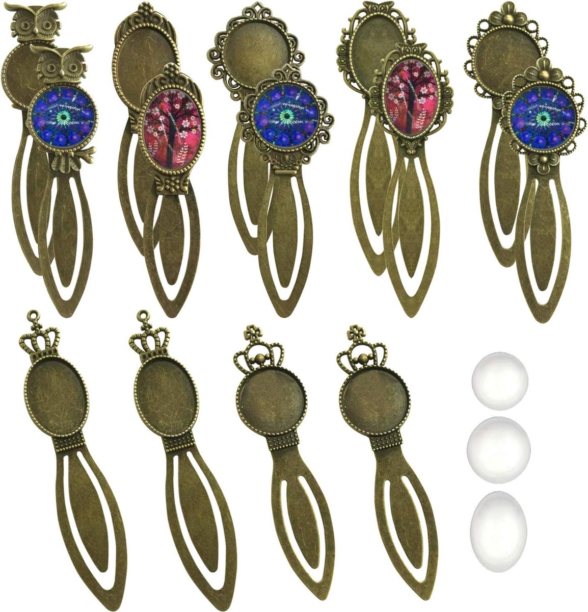 Boekenleggers met glazen cabochon - 14 stuks in 7 designs - antiek brons - perfect voor DIY boekenleggers - SnelShoppen