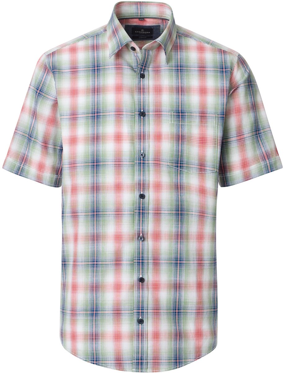 CASA MODA Sport casual fit overhemd - korte mouw - chambray - wit - rood - groen - blauw geruit