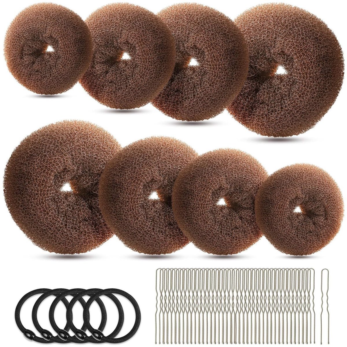 Haarvormingsset - haarnaalden voor knotjes en gevlochten haar, accessoires voor bolknot en vlechtconstructies bij kapselopmaak—Lichtbruine set van 53 stuks