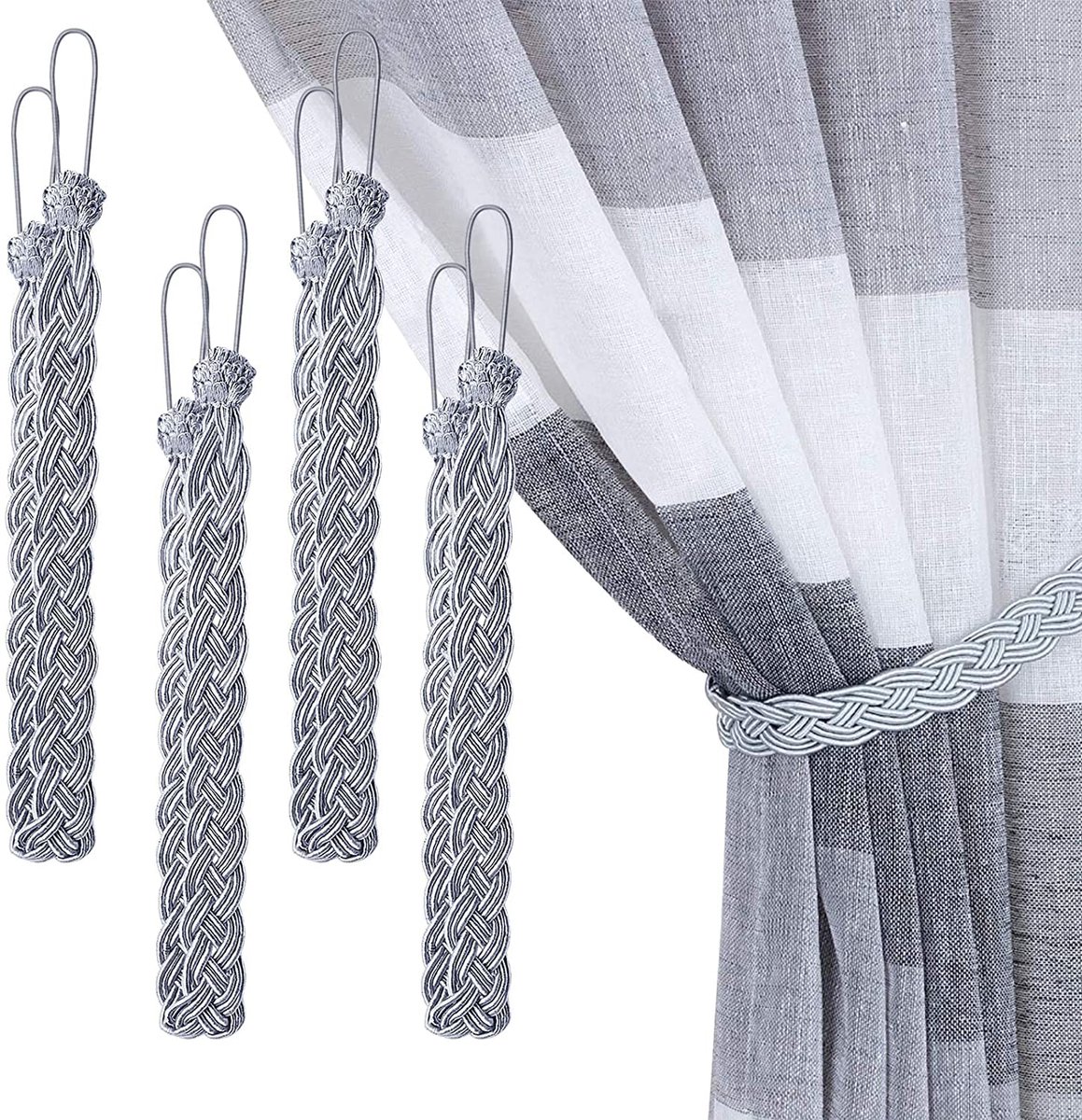 Gordijnhouders 4pcs - Gevlochten ontwerp - Zilver - Creëer een sfeervolle ambiance - SnelShoppen