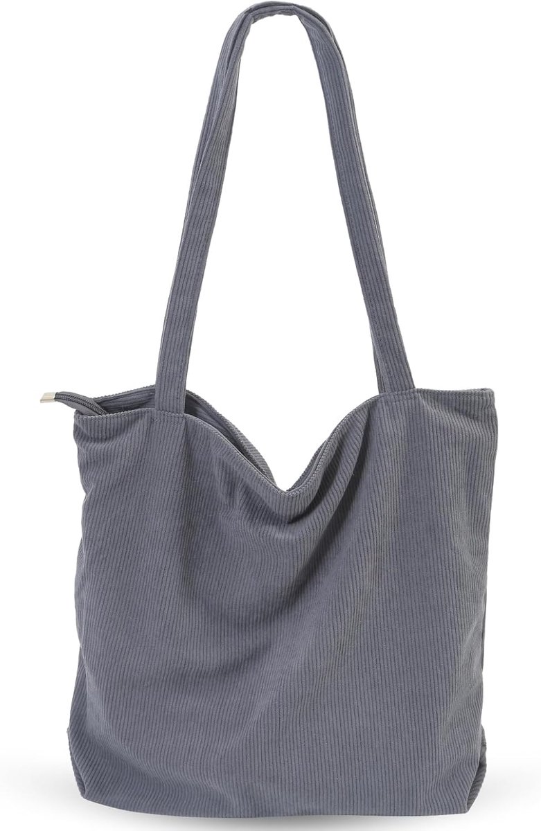 Tote Bag Shopper voor Vrouwen - Grote Corduroy Tas - Met Rits en Vakken - Ideaal voor School - SnelShoppen