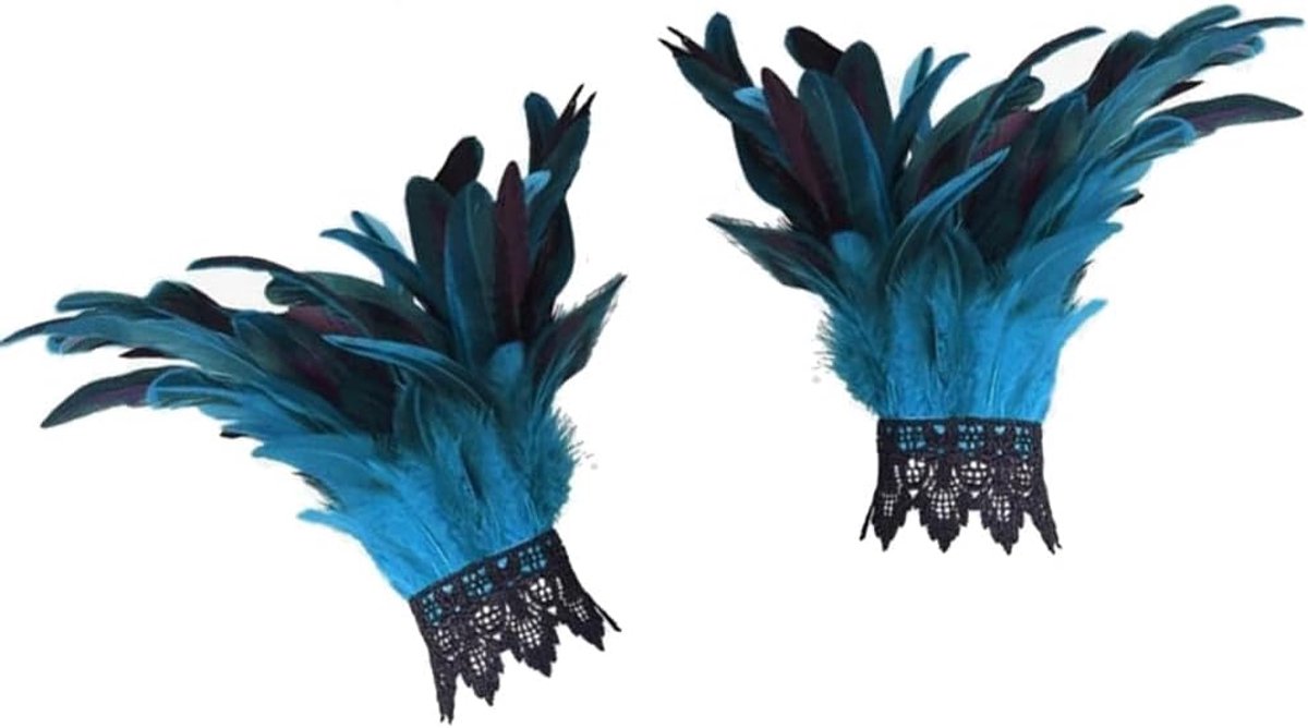 Feather Gloves - verstelbare lace manchetten - blauw - perfect voor Halloween en carnaval - SnelShoppen