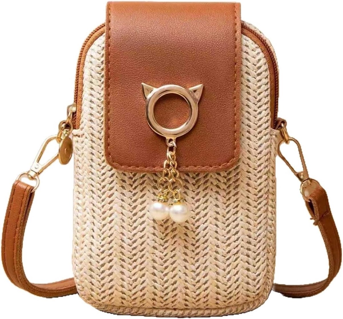 Telefoontas voor vrouwen - verstelbare schouderriem - Raffia-tas - ideaal voor strandreizen - SnelShoppen
