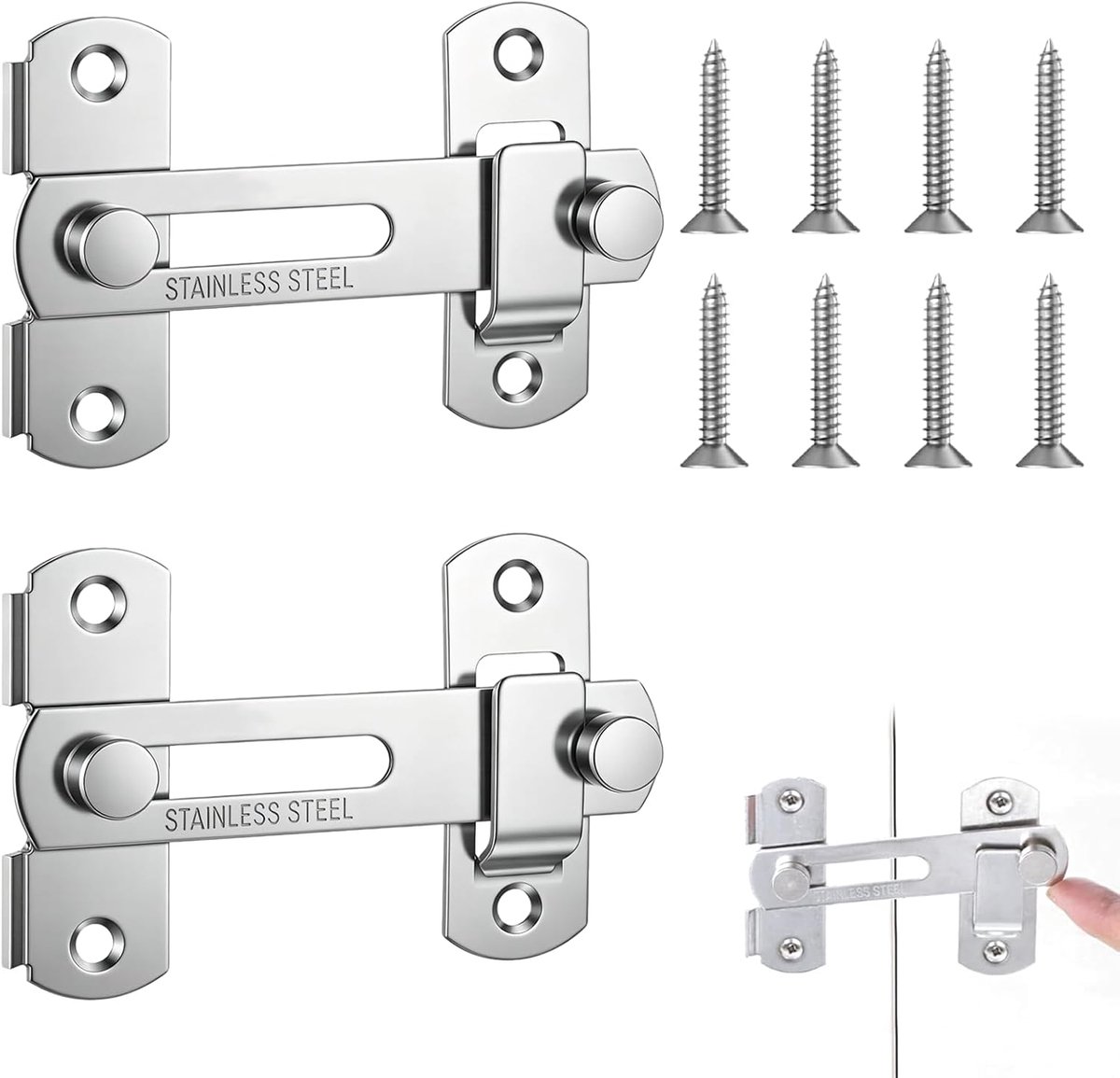 Deurgrendel set 2 stuks - roestvrij staal - schuifslot - voor extra veiligheid - SnelShoppen