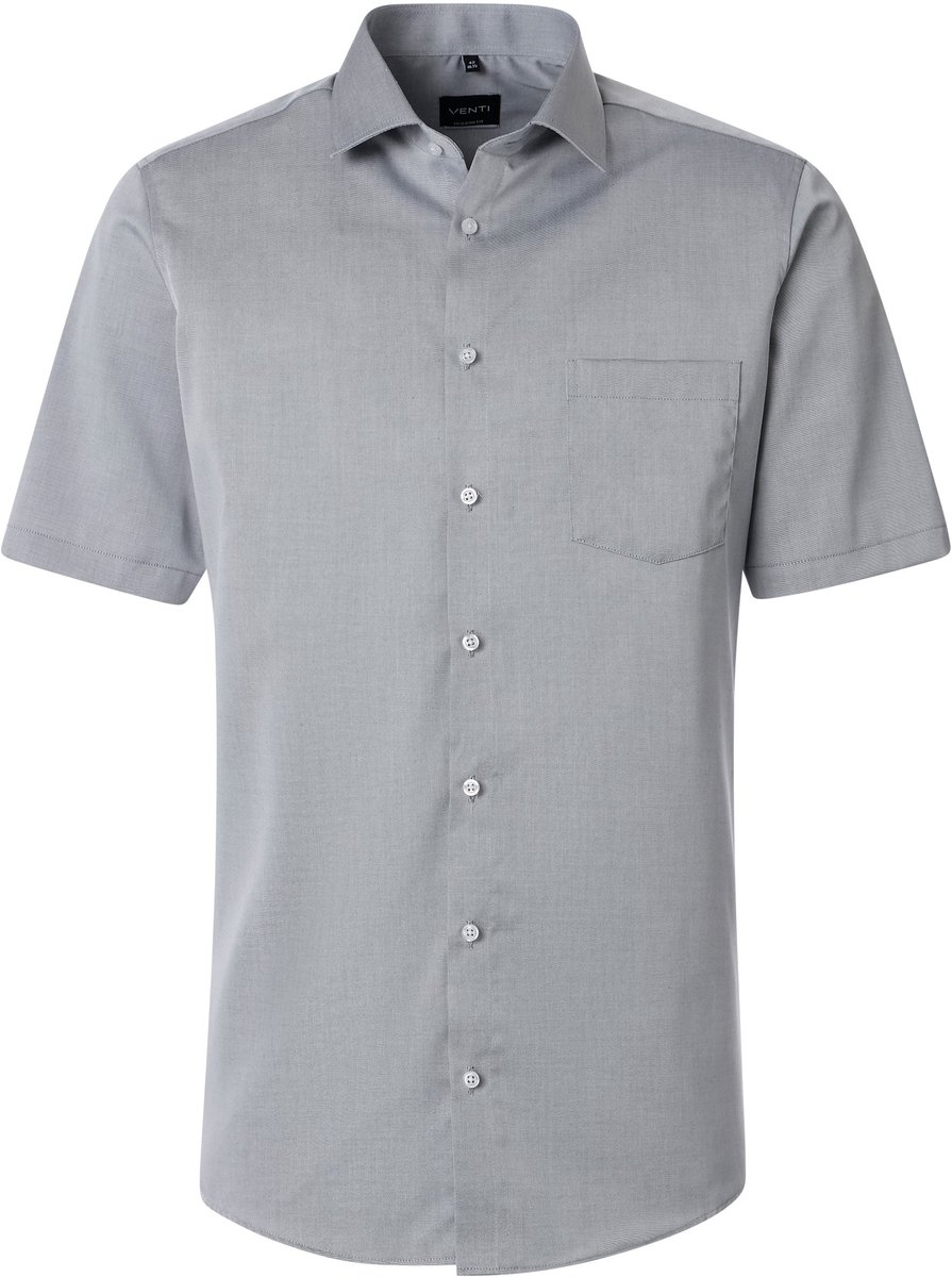 VENTI modern fit overhemd - korte mouw - twill - grijs - Strijkvrij - Boordmaat: 40 (EU maat: M)