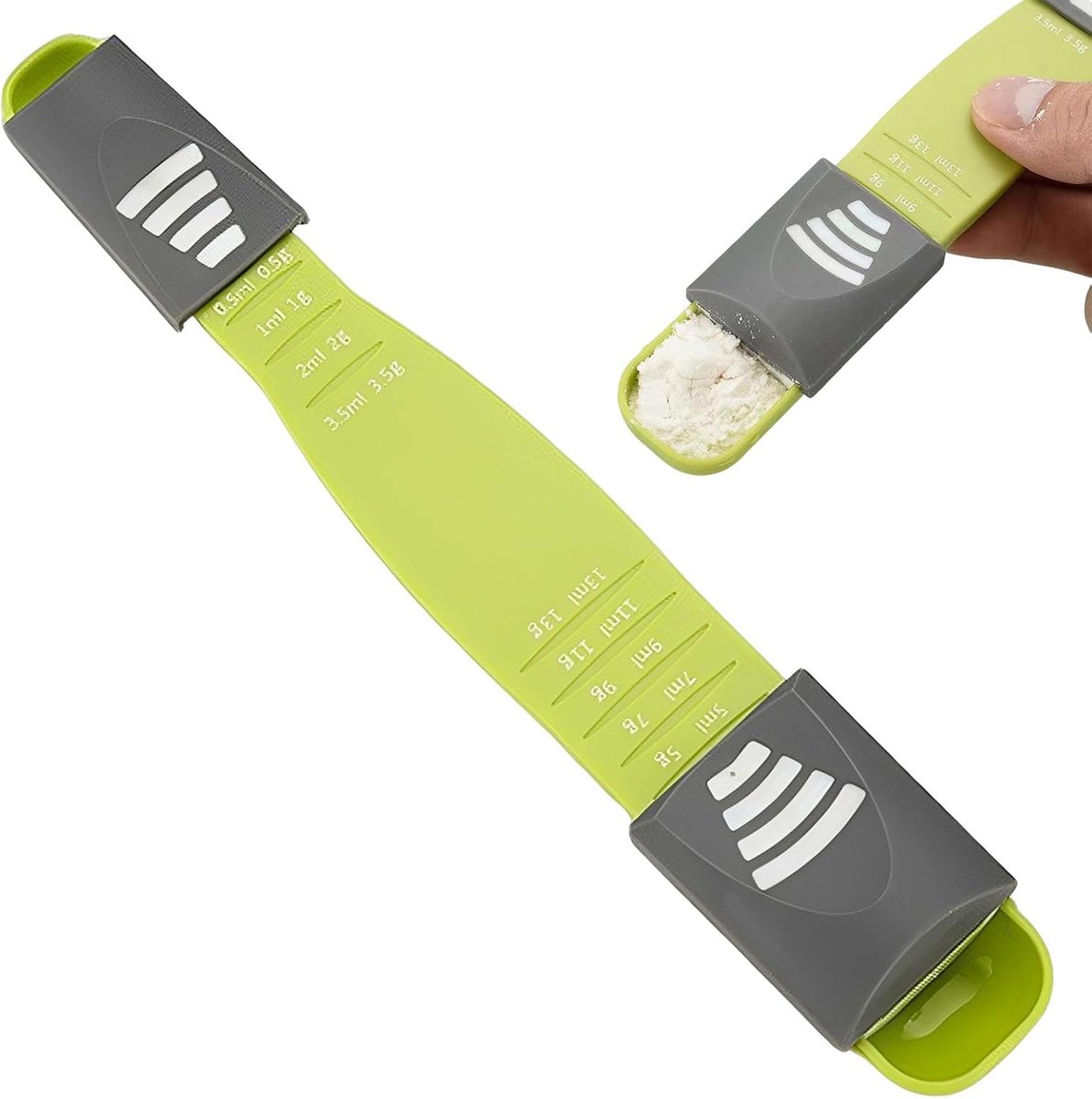 Meetlepel set 1-12 ml - verstelbare lepel in groen - voor nauwkeurig doseren - ideaal voor bakken en koken - SnelShoppen