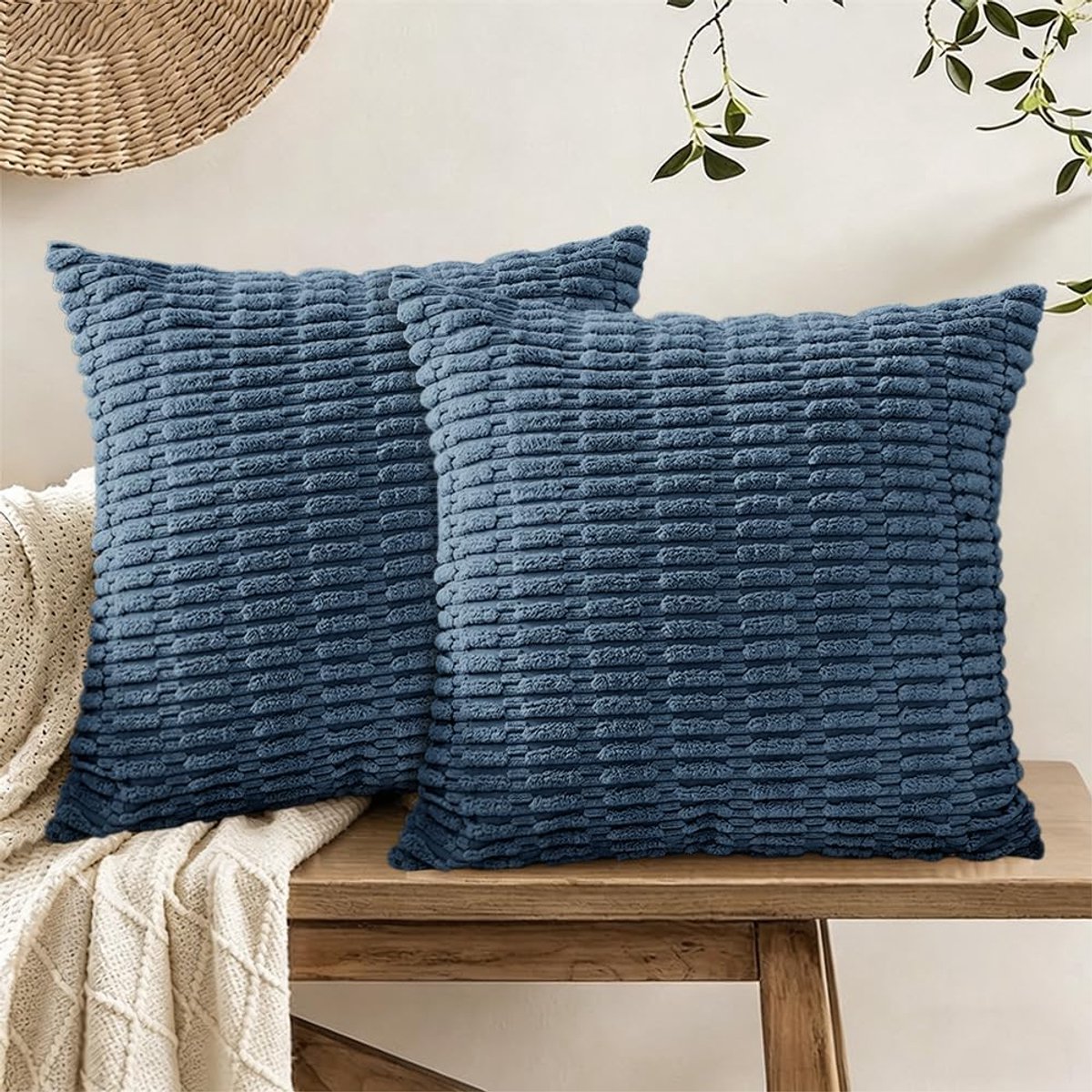 Kussenslopen set van 2 - 45 x 45 cm - corduroy - blauw - SnelShoppen