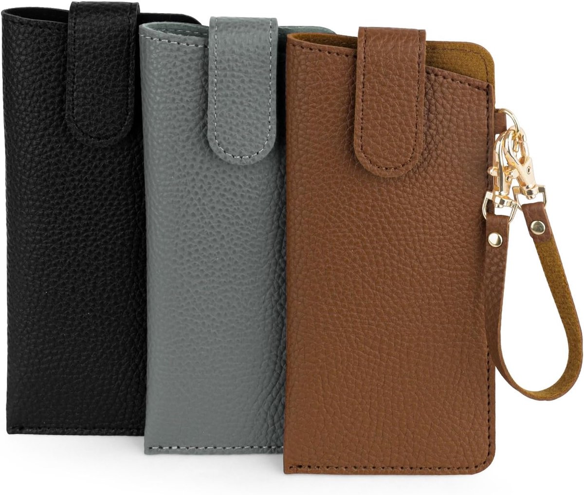 Zonnebrillen set van 3 - zachte leer - slanke hoes met knoopsluiting - ideaal voor reizen - SnelShoppen