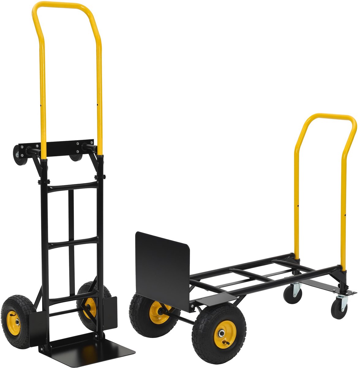 Danky - 2‑in‑1 Opvouwbare Handkar & Platformwagen - 363kg Draagvermogen, Volrubber Wielen - Ombouwbare Transportkar voor Magazijn Verhuizing Werkplaats