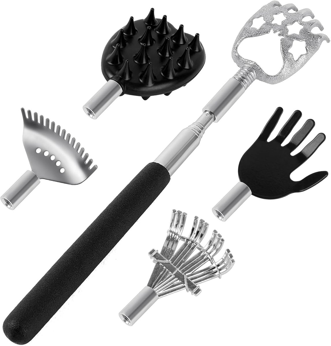 Telescopische rugkrabbers set - 5 verschillende accessoires - voor krabben en masseren - SnelShoppen