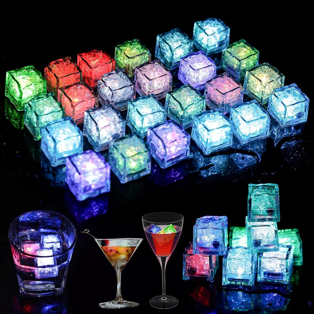 LED ijsklontjes pack van 24 - herbruikbaar - kleurrijke lichtgevende ijsklontjes - ideaal voor feestjes - SnelShoppen