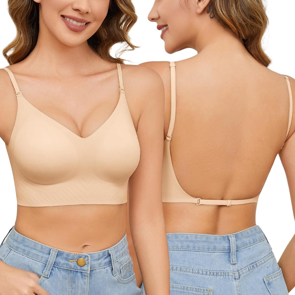 Halter BH voor Dames - Achterloos, Beugelvrij - Verstelbare Basis, Meerdere Draagopties - Comfortabele V-hals - SnelShoppen