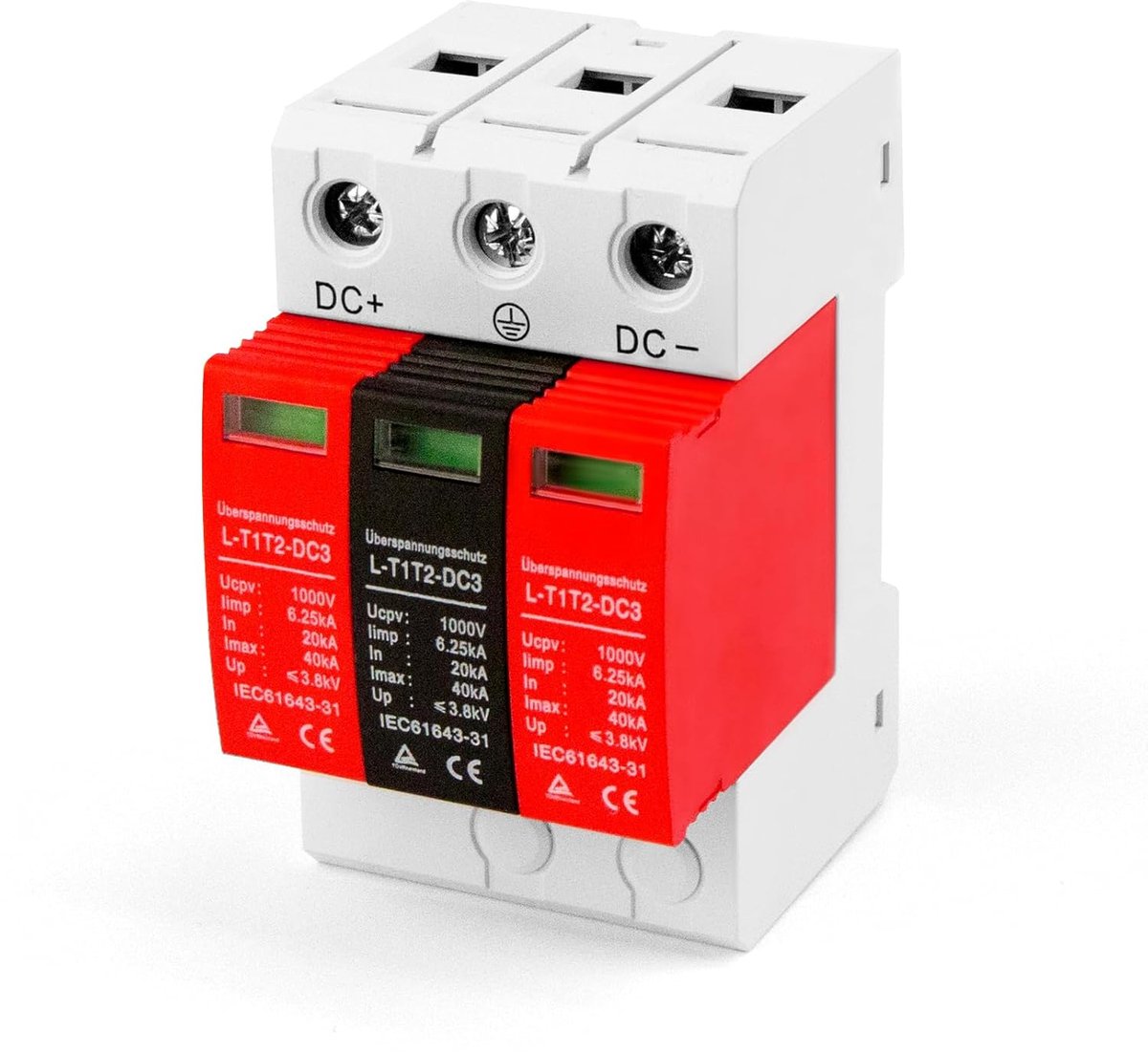 Surge arrester type 1+2 - 3-polig - max ontladingsstroom 40 kA - betrouwbare bescherming tegen overspanning - SnelShoppen