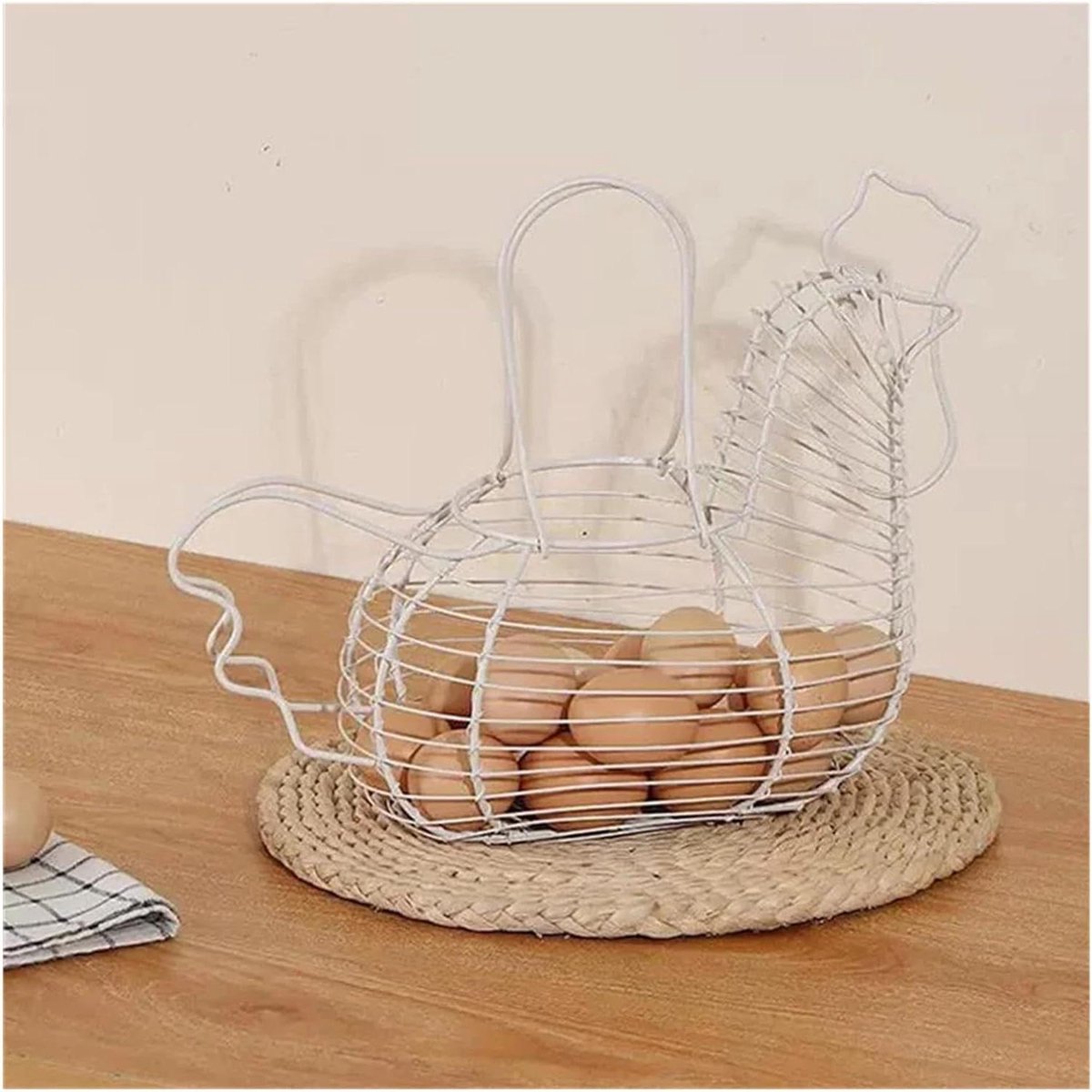 Eiermand - Eierhouder Opbergmand - Keuken Organisatie - Kipvormig Design - 36x24cm - Wit