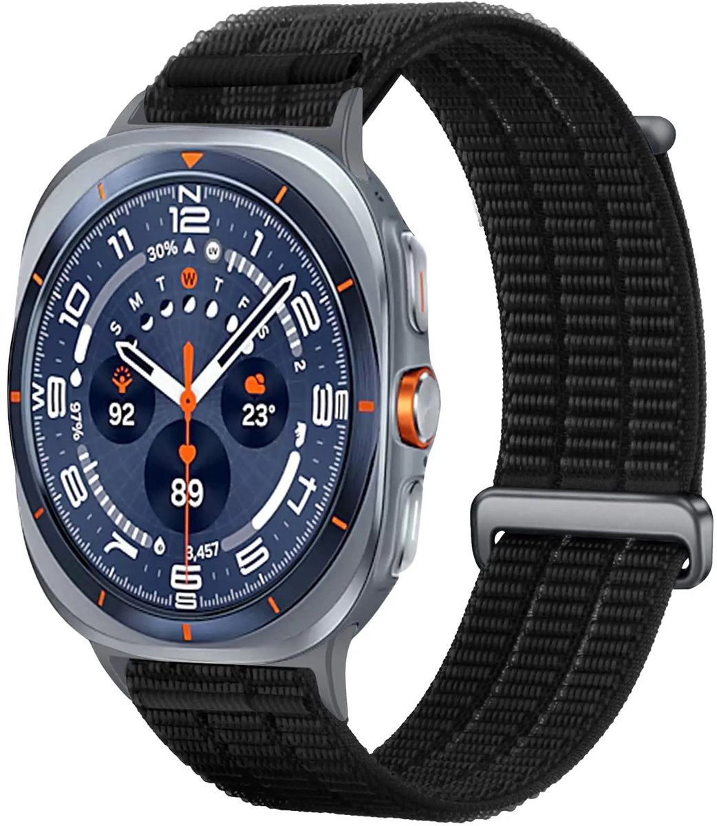Strap-it Nylon 'Air' bandje geschikt voor Samsung Galaxy Watch Ultra 2 (2026) / Ultra (2024/2025) - Zwart