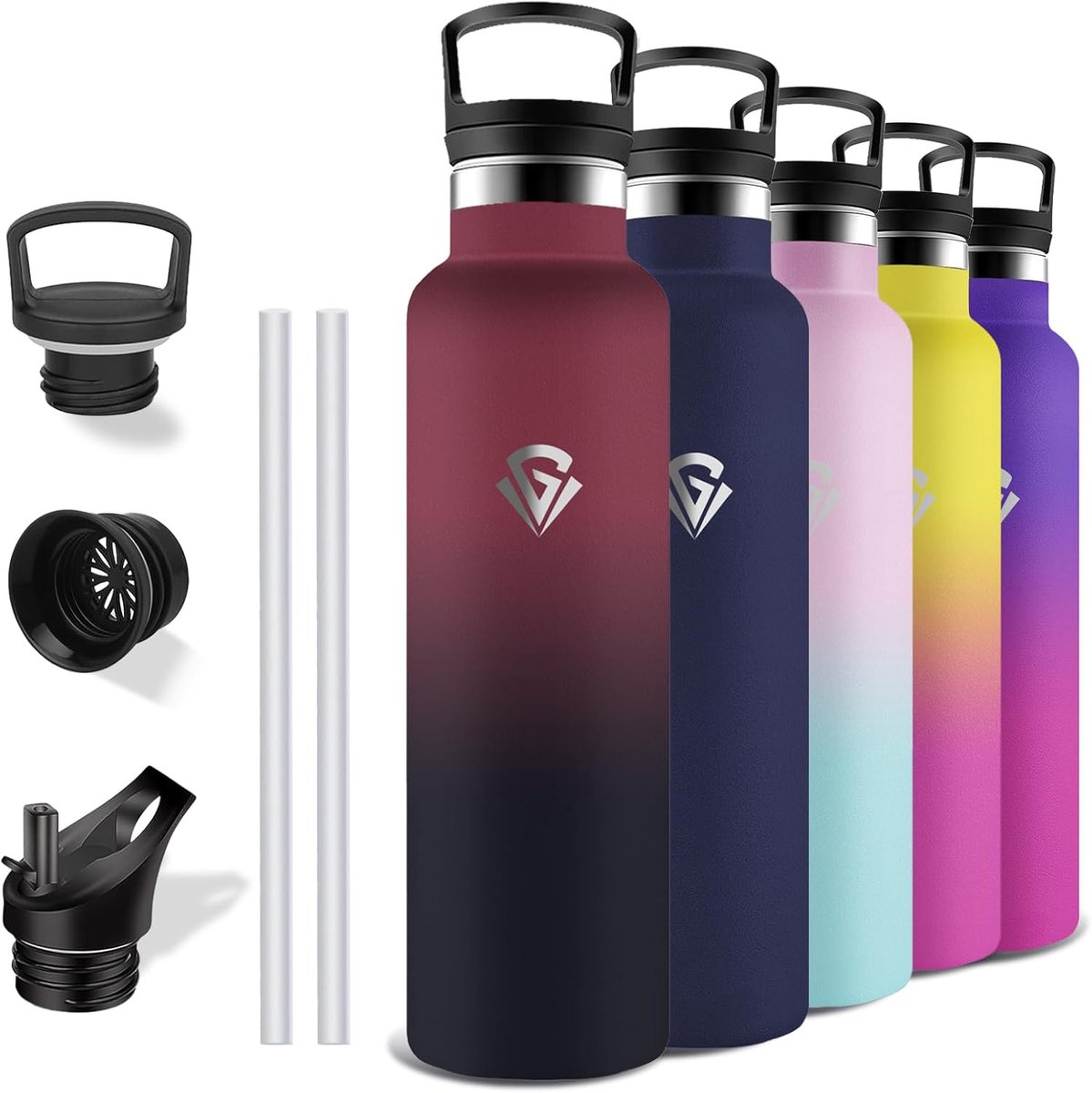 SnelShoppen - Thermosfles 1 L BPA-vrij Sportfles met Rietje, Lekvrije RVS Waterfles, Houdt Warm voor 12 Uur / Koud voor 24 Uur, Ideaal voor Camping en