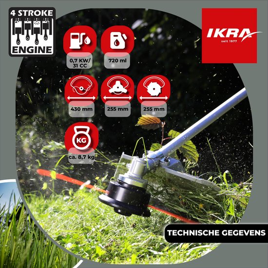 IKRA benzine-bosmaaier IBF 31-4, incl. draadspoel, dubbele schouderriem, 8- en 3-tands mes en veiligheidsbril — afbeelding 4