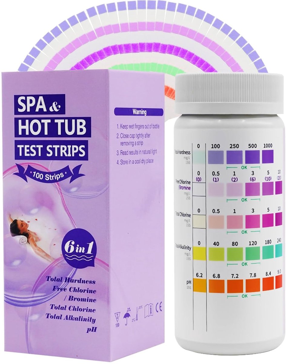 Water teststrips 6-in-1 - 100 stuks - voor jacuzzi, spa en whirlpool - controleer waterkwaliteit - ShopVlot