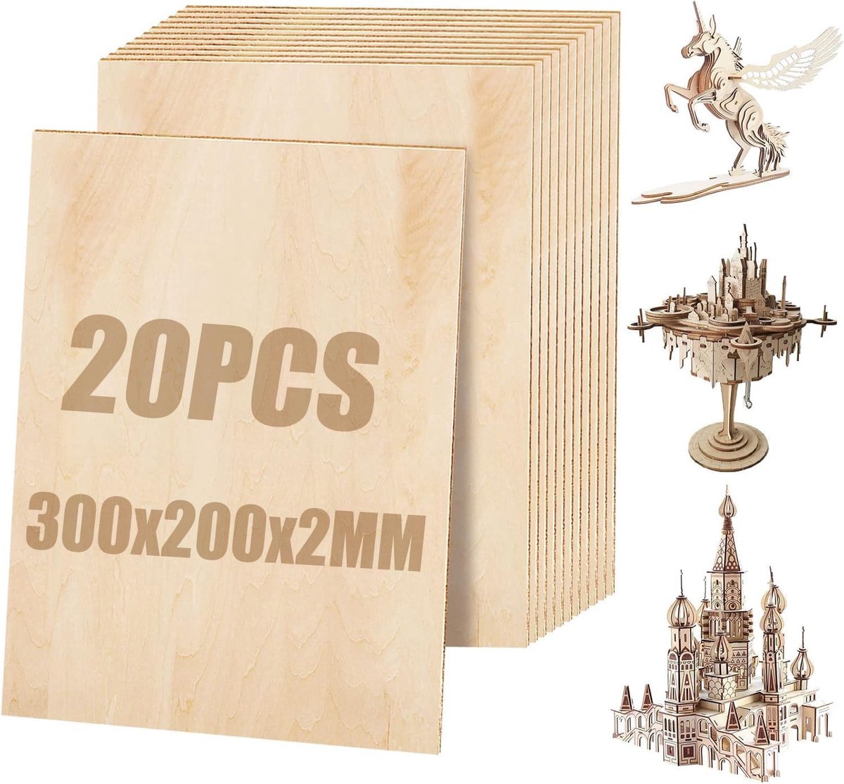 Houten platen 300 x 200mm - Linde multiplex 2mm - Geschikt voor lasercut en modelbouw - ShopVlot