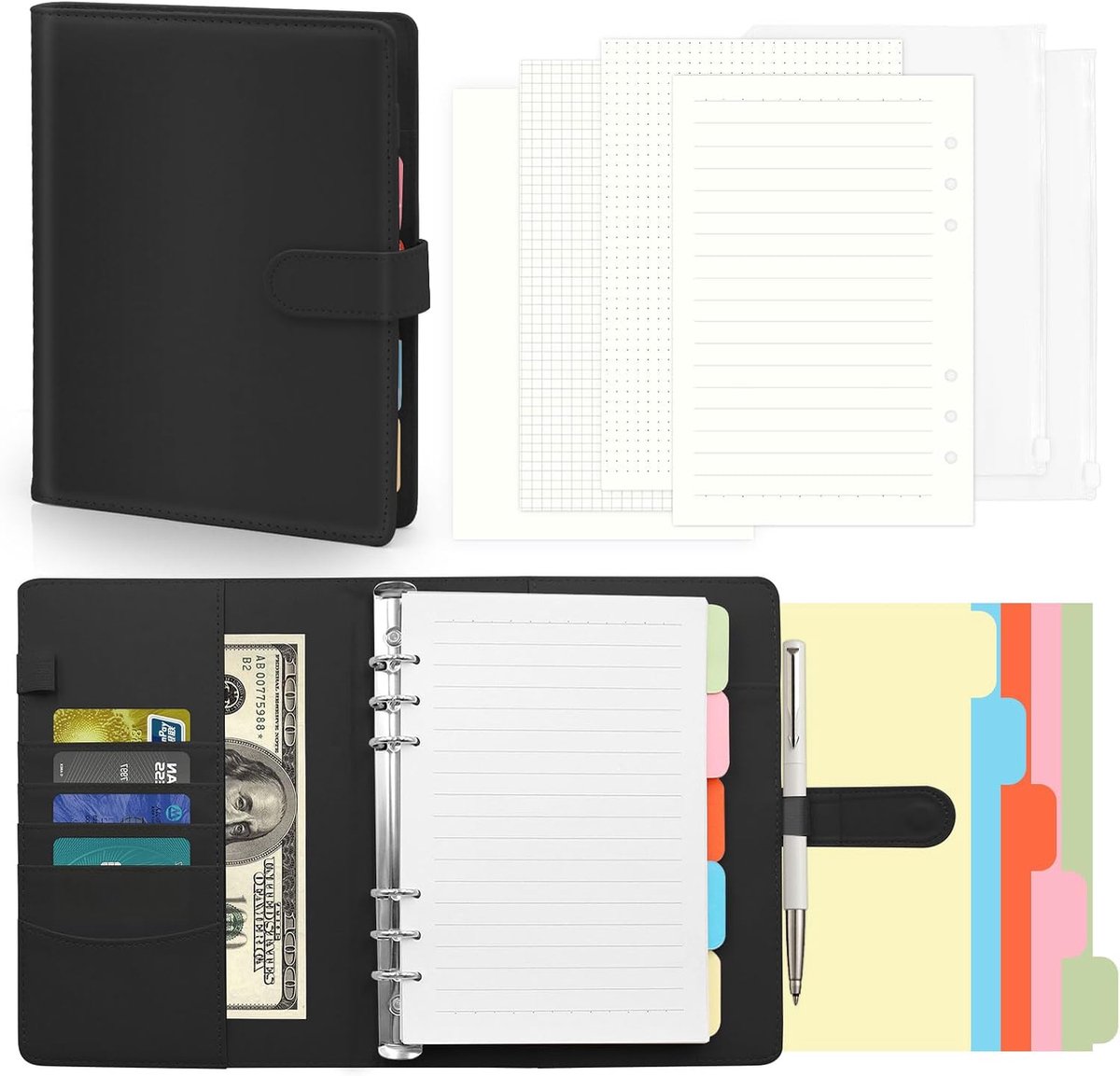 A5 ringboek - 135 pagina's navullingen - PU leren binder - budget planner voor kantoor - ShopVlot
