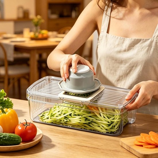 Voedselhakker met Bak - Keuken Snijder - Maaltijd Voorbereiding - Uniforme Blokjes - 30x15x10 cm - Transparant — afbeelding 4