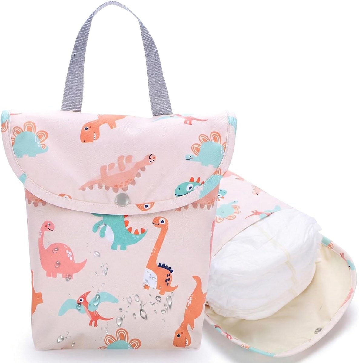 Luiertas 2-in-1 klein - waterdicht met roze dinosaurus-print - ideaal voor uitstapjes met pasgeborenen - ShopVlot