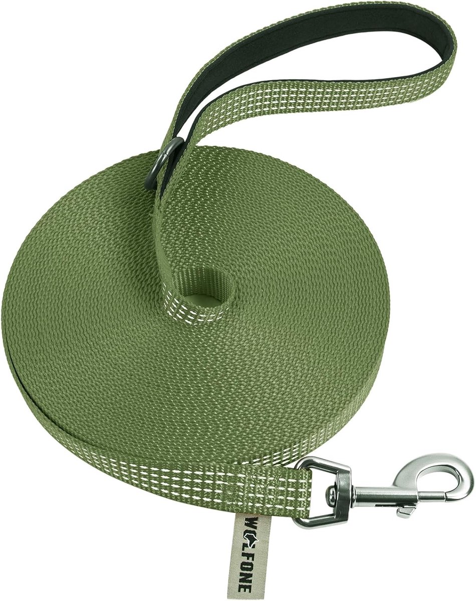 Hondentuig 5m - nylon legergroen - 4 reflecterende strips - veilig en comfortabel gebruik - ShopVlot