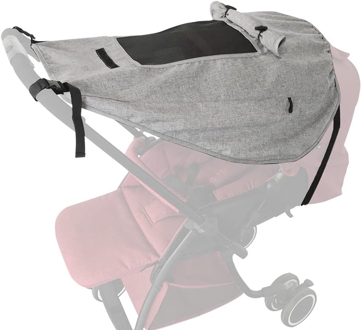 Wandelwagen zonnenscherm - waterdicht - grijs - UV-bescherming en kijkvenster - ShopVlot