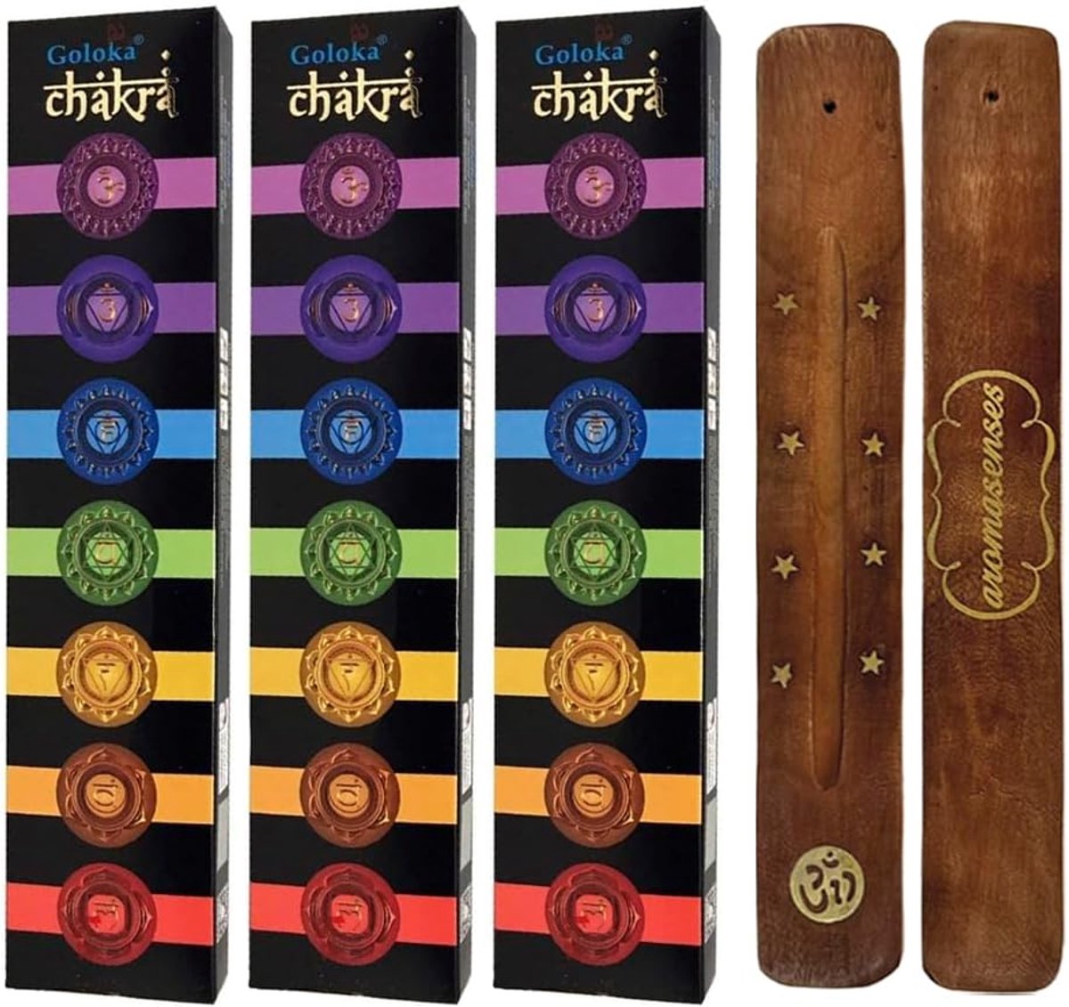Wierookset Goloka Chakras 45g - 100% Natuurlijk - Inclusief Censer - Voor Ontspanning en Meditatie - ShopVlot